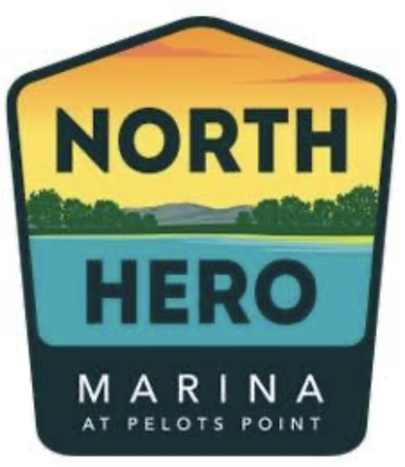 North Hero Marina badge logo — scenic lake and mountain landscape design